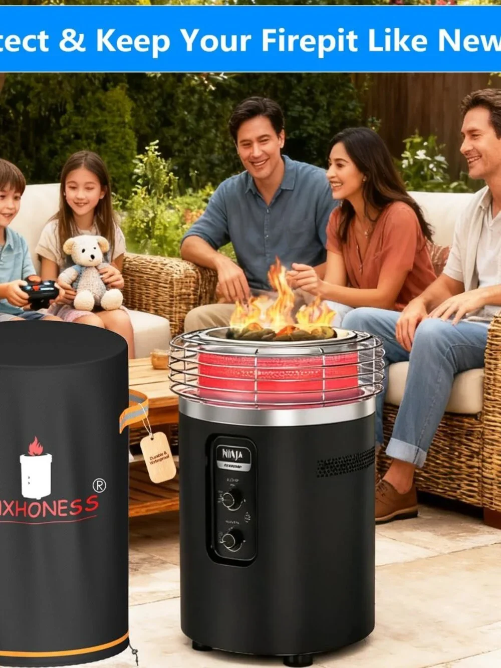 DNXHONESS Black Waterproof Fire Pit Cover Durable UV Resistant